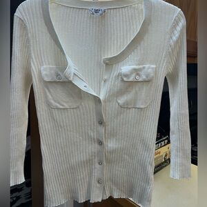 Cream Frame sweater 100% COTTON cardigan S 3/4 sleeve y2k button-down cardi S